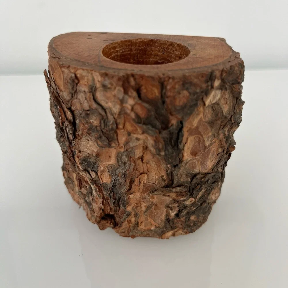 Vintage Owl Tree Trunk Wood Pencil Holder With Marble Eyes Cape Cod Mass